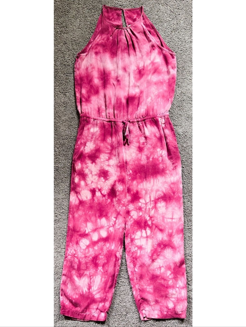 Anthropologie Pink Mauve Tie Dye Jumpsuit Sleeveless Boho Hippie Festival